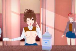 ahe_gao bathroom caught doki_doki_literature_club femc_(doki_doki_literature_club) flashing_breasts koikatsu sayori_(doki_doki_literature_club) selfie walked_in_on