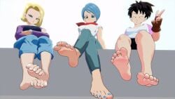 3girls android_18 animated bulma_briefs dragon_ball dragon_ball_z feet foot_focus videl