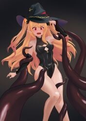 blonde_hair eternals_(idol_corp) female female_only hag idol-es idol_corp leotard long_hair necromancer nude nude_female pointy_ears red_eyes ruby_runeheart small_breasts solo tentacle virtual_youtuber witch young