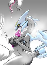 anthro breasts color female grey_skin interspecies kyurem licking licking_penis male nipples nude paizuri penis penis_lick pokemon reshiram sharp_teeth side_view straight tagme