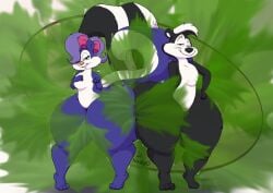 anthro ass big_butt black_body duo fart female fifi_la_fume huge_butt huge_hips huge_thighs hyper hyper_hips looney_tunes male male/female mammal mephitid nhiky135 pepe_le_pew purple_body skunk thick_thighs tiny_toon_adventures warner_brothers wide_hips