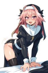 1boy 1femboy ai_generated anime astolfo_(fate) clothed crossdressing cute fate/apocrypha femboy male nun nun_outfit pink_hair solo trans