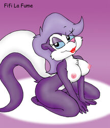 anthro breasts female female_only fifi_la_fume nude purple_fur sitting skunk smile solo tagme tiny_toon_adventures toony veronicaskunkette