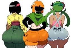 3girls ai_generated ass-to-ass big_ass bubble_butt dark-skinned_female dark_skin dat_ass erika_(pokemon) gardenia_(pokemon) huge_ass light-skinned_female light_skin mallow_(pokemon) mullon novelai pokemon pokemon_dppt pokemon_frlg pokemon_rgby pokemon_sm trait_connection trio