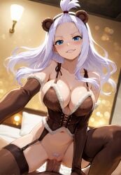 ai_generated bear bear_ears bedroom blue_eyes corset cowgirl_position elbow_gloves fairy_tail fur fur_trim garter_straps illustrious_(stable_diffusion) large_breasts long_hair looking_at_viewer mirajane_strauss navel payop plunging_neckline pubic_hair pussy seductive_smile sideboob stockings top_knot uncensored vaginal_sex white_hair