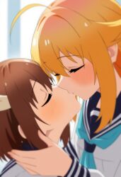 ai_generated blonde_hair brown_hair kissing koshi_torako my_deer_friend_nokotan rhem shikanoko_noko shikanoko_nokonoko_koshitantan yuri