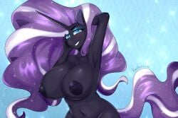 3:2 anthro anthrofied areola big_breasts blue_eyes blush breasts casual_nudity equid equine female friendship_is_magic hands_behind_head hasbro hi_res horn huge_breasts idw_publishing kaikururu long_hair looking_at_viewer mammal my_little_pony my_little_pony_(idw) mythological_creature mythological_equine mythology navel nightmare_rarity nightmare_rarity_(idw) nipples nude pose rarity_(mlp) solo sparkles unicorn