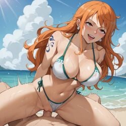 ai_generated bikini clothing female male nami nami_(one_piece) one_piece orange_hair sex temptart