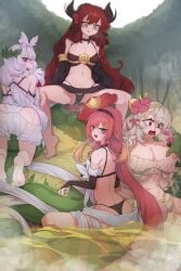 1boy 2d 2d_(artwork) 4girls 4girls1boy areola_slip areolae bandeau bare_legs bare_shoulders barefoot big_breasts bikini black_bikini blonde_hair bloomers blue_eyes cameltoe crawling cunnilingus cunnilingus_through_clothes facesitting forest_background goblin goblin_male goblin_of_greed gold_jewelry groping groping_breasts groping_from_behind harem horny_female licking_lips licking_pussy long_hair miniskirt nipples panty_straps pink_hair pointy_ears purple_eyes rafflesia red_eyes red_hair revealing_clothes shocked sitting sitting_in_water sitting_on_lap sitting_on_person size_difference skimpy_clothes skirt smaller_female spread_legs squatting steam string_panties surprised tartarie traptrix traptrix_allomerus traptrix_cularia traptrix_pinguicula traptrix_rafflesia ugly_bastard wet wet_body white_hair yellow_eyes yu-gi-oh!