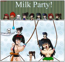 6+girls 9girls angry areola arms_behind_back assertive ayame_(inuyasha) big_breasts black_hair bob_(haircut) bottomless breasts brown_hair chibi clenched_teeth clitoris clone eyeliner eyeshadow female flat_chest functionally_nude hairband human inuyasha kagome_higurashi kagura_(inuyasha) kanna_(inuyasha) karan_(inuyasha) kikyo_(inuyasha) lactation large_breasts lipstick long_hair looking_down makeup milking milking_machine multiple_boys multiple_girls navel nipple_slip nipples nude one_eye_closed open_mouth orange_eyes panties pink_eyes pussy restrained sango short_hair shunran simple_background skirt standing sweat text torn_clothes vagina watching what yura_of_the_hair yuraofthehairfan