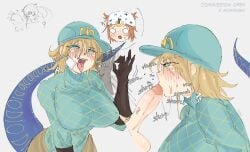 blowing_kiss blowjob blowjob_face blue_eyes blush diego_brando johnny_joestar jojo's_bizarre_adventure jojo_reference mony_(artist) sloppy steel_ball_run sweater