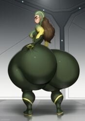 ass_expansion big_calves big_eyebrows big_lips boots brown_hair brunette_hair butt_expansion color facing_away female_only glasses huge_ass huge_butt invincible_(tv_series) marauder6272 pinch pinching_ass ponytail pouty_lips shiny_clothes shrinking_rae solo standing stretched_clothing superheroine thick_thighs