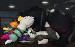 black_body dandy's_world dandy_(dandy's_world) extreme_french_kiss feral feral_on_anthro french_kiss french_kissing furry gay knot larger_feral male male/male male_only monster monster_cock penis plant plap rabbit rough_sex sabbasarts size_difference smaller_anthro tongue_kiss tongue_out trapped twisted_dandy_(dandy's_world) underneath