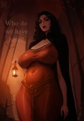 1girls belly belly_button belly_button_visible_through_clothing big_breasts black_hair braless busty clothed curves curvy dark_hair disney disney_villains dzenrei english_text female female_only frizzy_hair fully_clothed hips huge_breasts lamp lantern large_breasts light-skinned_female light_skin lips milf mother mother_gothel nipples_visible_through_clothing no_bra no_bra_under_clothes sagging_breasts stepmother tangled text tummy