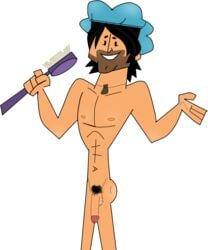 1boy black_hair chris_mclean front_view holding_object male male_only nude penis pubic_hair smile solo standing straight_hair tagme toony total_drama_island whit08pr0n