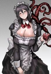 big_breasts black_hair blush_lines bowtie how_to_date_an_entity_(and_stay_alive) looking_at_viewer maid maid_uniform sfour smiling