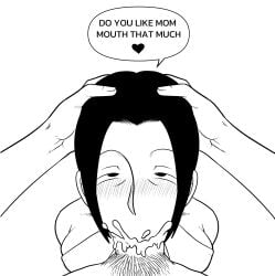 1boy 1boy1girl 1girls 2d :>= alamama big_penis black_and_white blowjob blush blush_lines cum cum_explosion cum_in_mouth cum_inside cumshot dialogue english english_text eyes_rolling_back face_fucking fellatio female female_penetrated head_grab heart incest large_penis male male/female male_penetrating male_penetrating_female mature_female milf mother mother_and_son penis penis_in_mouth son text text_bubble white_background