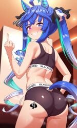 1girls ai_generated blacked blacked_clothing blue_hair cheating cheating_girlfriend cuckold heterochromia horse_ears horse_girl horse_tail middle_finger multicolored_hair qos qos_tattoo queen_of_spades queen_of_spades_symbol ribbon seductive sharp_teeth smile solo spade_tattoo twin_turbo_(umamusume) twintails umamusume umamusume_pretty_derby