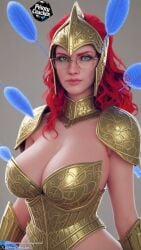 1girls 3d ai ai_generated armor aurellia:_legends blue_eyes blue_feathers bluesky_username breasts crackerverse female female_focus female_only glasses golden_armor golden_helmet grey_background helmet lady_seraphina_(perry_cracker) looking_at_viewer perry_cracker red_eyebrows red_hair twitter_username watermark wavy_hair