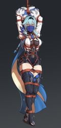 2d 2d_(artwork) arms_up blue_hair bondage bondage bondage bound crossed_legs eula_(genshin_impact) female female_focus female_only gag gagged gagged_female genshin_impact human human_only light-skinned_female light_skin rope rope_between_breasts rope_bondage solo solo_female solo_focus