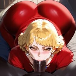 ai_generated big_ass big_butt big_penis blonde_hair blowjob blush_lines civitai earthbound earthbound_(series) jewelry mr_cheese121 ness's_mom pov red_dress sucking sucking_penis viewed_from_above