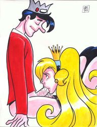 archie_comics clothing crossover crown dragon's_lair fellatio female human jughead_jones male penis princess_daphne rob_durham side_view sitting straight tagme