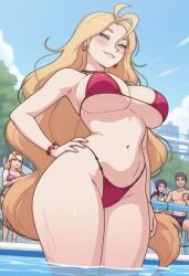 beach big_ass blonde_hair blue_eyes cartoon crown derpixon large_breasts long_hair small_waist valentine_(derpixon) vector waterpark