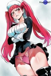 1girls ai_generated angry big_breasts bleach blush boots busty color crossed_arms dokugamine_riruka dress female female_only from_below hat looking_away panties pink_hair pink_panties priestofart shirt simple_background skirt solo solo_female tagme tagme_(artist) tagme_(character) thick_thighs watercolour_(artwork) watermark white_background wide_hips
