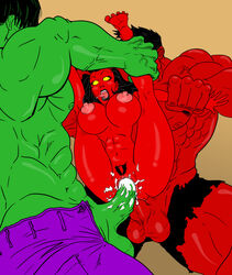 1girls 2boys 2d abs anal anal_sex artist_request avengers balls betty_ross big_breasts black_hair breasts brown_background cum dark_hair double_penetration erect_nipples father_and_daughter female fucked_silly green-skinned_male green_skin helpless hulk hulk_(series) incest large_breasts large_penis long_hair male marvel muscular navel nipples no_pupils nude open_mouth penis pubic_hair pussy red-skinned_female red-skinned_male red_hulk red_she-hulk red_skin sex short_hair simple_background straight straight_hair threesome thunderbolt_ross tongue tongue_out vagina vaginal_penetration yellow_eyes