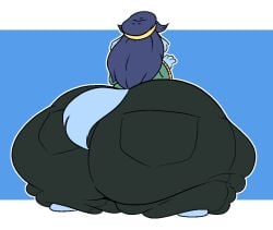 1girls anthro ass back_view blue_fur blue_hair canine canine canine_humanoid colossal_ass fawxen female female_focus female_only furry hairband hips hyper hyper_ass large_ass lita_(fawxen) overweight overweight_female shortstack thick_thighs thighs wide_hips