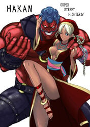 1boy 1girls aqua_hair arabian_clothes big_breasts blonde_hair blue_eyes braid breasts canon_couple capcom cleavage couple dark_skin feet female grin hair hakan hakan's_wife husband_and_wife large_breasts leg_up legs long_legs male melike milf muscle no_panties pupiless_eyes red_skin size_difference smile straight_hair street_fighter street_fighter_iv super_street_fighter_iv tetsu_(kimuchi) thighs turquoise_hair white_eyes wink