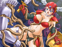 1girls bikini_armor clothing dragon_quest dragon_quest_iii female large_breasts momoyama_tadashi monster oyama_dennou_giken panties soldier_(dq3) tagme tentacle