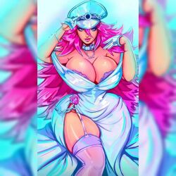 1girls big_breasts choker female female_only final_fight gloves long_hair pink_hair poison_(final_fight) purple_bra solo stockings street_fighter theartofmathew thick_thighs wedding_dress