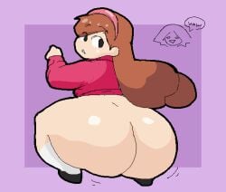 1girls 2021 big_ass black_eyes bottomless brown_hair disney disney_channel fat_ass flats footwear gravity_falls headband looking_back mabel_pines motion_lines pink_sweater pixel_art straight_hair sweater thick_thighs toedi