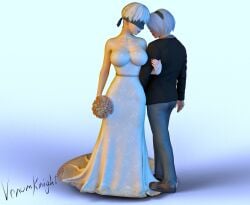1boy 1girls 3d big_breasts blindfold breasts female genderswap genderswap_(ftm) genderswap_(mtf) hairband light-skinned_female light-skinned_male light_skin male male_2b nier nier:_automata rule_63 venomkniight wedding_dress white_hair yorha_2b yorha_9s