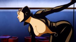 1girls accurate_art_style batman:_year_one batman_(series) big_breasts bodysuit boots breasts breasts_out cat_ears catwoman catwoman_(year_one) dc dc_comics edit eyewear_on_head female female_only goggles_on_head lipstick nipples screenshot_edit selina_kyle solo unzipped unzipped_bodysuit whip xeroshadows