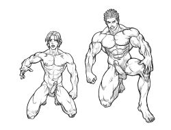 angry bodily_fluids cidius duo erection genital_fluids genitals group hair human human_only humanoid_genitalia humanoid_penis kneeling knight male mammal muscular muscular_male nipples not_furry penis precum priest scared slim_male sweat