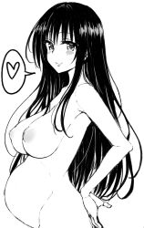 1girls breasts female fuchitoro kotegawa_yui large_breasts long_hair looking_at_viewer monochrome nipples nude pregnant solo to_love-ru