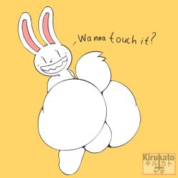 anthro ass balls blush butt_focus genitals hair hi_res inviting kirukato lagomorph leporid male male_only mammal max_(sam_and_max) penis presenting presenting_hindquarters rabbit sam_and_max scut_tail sharp_teeth short_tail simple_background solo teeth text white_body