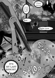 1girls anal bleach coffeetheseeker comic_page english_text female ice_dildo ice_in_ass ice_insertion kuchiki_rukia large_insertion masturbation monochrome pubic_hair text