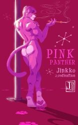 absurd_res amazon_studios anthro ass cigarette depatie-freleng_enterprises felid fur hi_res looking_at_viewer male mammal metro-goldwyn-mayer nude pantherine pink_body pink_fur pink_panther pink_panther_(series) redleaflion smile smoking solo