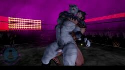 2boys anal anal_sex animal_genitalia animal_penis animated_version_available bara choke_hold cumming_from_anal_sex cumming_while_penetrated demon dominant_male domination fighting_ring furry furry_with_non-furry gay hands_free_orgasm human_on_anthro incubus male male_only muscular nayanlittle patreon patreon_reward precum precum_drip video_at_source wrestling wrestling_ring yaoi