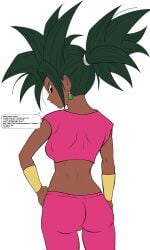 2girls 3girls alternate_skin_color artist_request ass ass_focus black_eyes black_hair blackwashed dark-skinned_female dark_skin dragon_ball dragon_ball_super earrings female female_only fusion kefla long_hair mature_female medium_hair multiple_girls pervert pervert_female potara_earrings potara_fusion smile universe_6 universe_6/universe_7 universe_6_girls