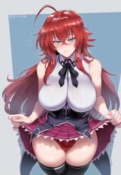 1girls ai_generated big_breasts blue_eyes blush clothed clothing color female female_focus female_only hi_res high_school_dxd large_breasts light-skinned_female light_skin long_hair meepking red_hair rias_gremory school_uniform solo solo_female tagme thick_thighs