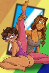 2girls big_ass big_breasts big_butt clothed clothing consin-arts feet feet_up female female_focus female_only glasses hailey_posey leotard linda_mitchell long_hair looking_at_viewer mature_female milf mother netflix purple_toenails the_mitchells_vs._the_machines yoga_pants