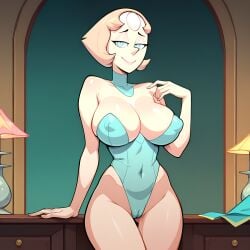 1girls aegis999_(artist) ai_generated big_breasts blue_eyes breasts cameltoe cartoon_network erect_nipples female humanoid looking_at_viewer nipple_bulge nipples nipples_visible_through_clothing pearl_(steven_universe) short_hair smile solo steven_universe thighs