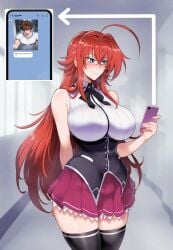 1girls ai_generated big_breasts blue_eyes blush clothed clothing color female female_focus female_only hi_res high_school_dxd hyoudou_issei large_breasts light-skinned_female light_skin long_hair meepking red_hair rias_gremory school_uniform solo solo_female tagme thick_thighs