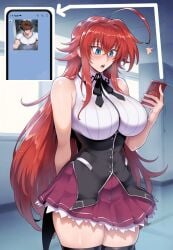 1girls ai_generated big_breasts blue_eyes blush clothed clothing color female female_focus female_only hi_res high_school_dxd hyoudou_issei large_breasts light-skinned_female light_skin long_hair meepking red_hair rias_gremory school_uniform solo solo_female tagme thick_thighs