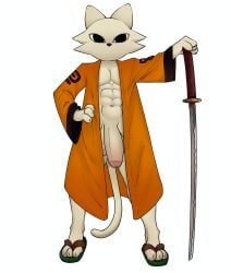 anthro cat_tail coat_only large_penis yi_(nine_sols)