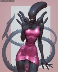 ai_generated alien_(franchise) bulge disney_princess futa_only futanari pink_dress rickette xenomorph